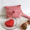 Bolso de mano de tela de algodón a cuadros de color rojo cereza para mujer y niña, bolsos de hombro con cremallera, tarjetero, Mini bolsa de maquillaje