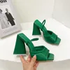 Sandaler 11cm Triangle Heeled Summer Orange High Heels Designer Square Toe Woman Fashion Party Shoes Sandalia Feminina