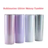 DIY MUgs Sublimation 20oz Skinny Glitter Tumbler With Straw and Lids Stainless Steel Coffee cups Vacuum Slim Water Bottle