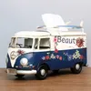 花のレトロな鉄バスのティッシュボックスモデル置物の車の工芸品の家の装飾アクセサリーリビングルームの装飾品211105