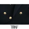 TRAF Women Fashion With Metal Buttons Blazers Coat Vintage Long Sleeve Back Vents Female Outerwear Chic Tops 210415