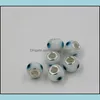 수제 Lampwork 느슨한 구슬 보석 판매! 100pcs 14mm 사악한 눈 무라노 컬러 유약 5mm 큰 구멍 유리 맞는 매력 팔찌 DIY 화이트 컬러