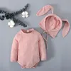 Höst Baby Kläder Satser Långärmad Romper + Kaninörhatt 2PCS / Set Bomull Linen Småbarn Spädbarn