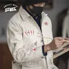 マディングラフィティジャケットのための男性ツールフレンチレトロ狩猟カジュアルホワイトデニムシャツスリムトップ日本の男性のトレンド211217