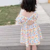 Sommer Mädchen Kleid Koreanische Stil Spitze Manschette Kanten Süße Blume Floral Prinzessin Baby Kinder Kinder Kleidung Für Mädchen 210625
