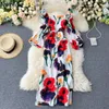 Neploe blommig tryck klänning kvinnor franska torget krage långärmad fest klänningar sommar elegant smal midja vestidos femme 210423