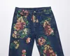 Mannen jeans geschilderde bloemen hiphop hoge kwaliteit heren denim broek jean fashion blue broek