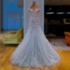 Arabic Style Aso Ebi Baby Blue Feather Evening Dress Prom Dresses Illusion Lace Applique Top Long Formal Party Gowns Robe De Soiree Es Es Es es