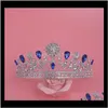 Jewelryluxury élégant bleu strass mariée cristal mariage Quinceanera diadèmes et couronnes Pageant diadème cheveux bijoux accessoires livraison directe