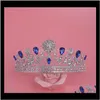 Juwelryluxury Elegant Blue Strasson Bridal Crystal Hochzeit Quinceanera Tiaras und Kronen Festzug Tiara Haarschmuck Aessories DR5590295