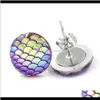 Stud Jewelry Fashion Drusy Druzy Stainless Steel 12Mm Mermaid Fish/Dragon Scale Earrings Stud Ps0954 Wxadb