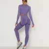 Kadın İki Parçalı Pantolon Dikişsiz Kadın Set Uzun Kollu Üst Göbek Kontrolü Yüksek Bel Spor Tayt Spor Giyim Kız Eşofman Spor Suit Sportwear