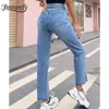 Zíper Fly Sólido Alto Cintura Calças de Jeans Primavera Verão Moda Moda Hem cru Streetwear Calças Denim com Chain Belt 210510