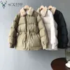 Зимний корейский вниз хлопковый хлеб пальто толстые верхняя одежда женская талия женской елкости искусственный кролик мех лавочки теплые куртки женские 211216