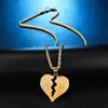 Hip Hop Iced Out Full Rhinestone Rope Chain Heart Breaking Pendant & Necklace For Men Jewelry Dropshipping X0509