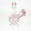 Glasbägare bong dab rigg hookah rosa hjärtform glas vattenrör bongs kvarts banger skål oljeriggar bubbler rökrör