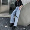 Baggy taille haute jeans pour femmes Streetwear couleur claire pantalon droit Harajuku mode Denim pantalon (boucle en cuir noir) 210809
