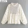 Women Vintage Agaric Lace Print Elastic Pleated Kimono Shirt Lady Lantern Sleeve Blouse Roupas Chic Femininas Tops LS7400 210416