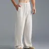 Erkek pantolon 80% 2021 artı boy erkek pamuk keten uzun elastik bel gevşek düz pantolon