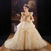Ball Gown Toddler Girls Pageant Dresses Lace Appliqued Long tail Flower Girl Dress Crystals Tulle First holy Communion Gowns 2021