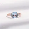 Sterling Silver Wedding Rings Gemstone Blue Topaz Rose Gold Plated For Women Luxury Elegant Fine Jewelry Unusual Accessories Clust246j