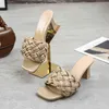 Kapcie Damskie buty Trend Nowy Chunky Otwórz Toe Tkane Szpilki Letnia Moda Dress Party Casual Luksusowa Marka Kobiety But 220309