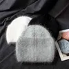 Visrover 6 Färgvägar Kanin Fur Sequin Kvinna Vinter Hat Solid Färg Höstmänniska Matchade Varma Mjuka Bonnet Skullies Gift 211119