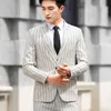 Men's Suits & Blazers M-4XL Mens 2 Piece Suit Formal Pinstripe Slim Fit Notched Lapel Dress Blazer Trousers Set Tuxedo Groom For Men Wedding