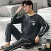 Men's Pajama Sets Autumn Winter Warm Men Sleepwear Set Long Sleeve Cotton Pajamas for Men Elastic Waist Pant Leisure Outwear 211110