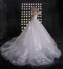 Lange Ärmel Brautkleider Elegante Spitze Applikation A-Linie Brautkleider Geraffter Tüll Sweep Zug Prinzessin Vestido de noiva