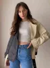 FTLZZ Printemps Automne Épissage PU Veste en cuir Femmes Moto Frenulum Faux Manteau en cuir souple Casual Loose Outwear avec ceinture 211204