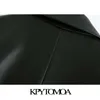 Kpytomoaの女性のファッションフェイクレザールースブレザーコートビンテージ長袖ポケットバックベント女性のアウターシックトップ211019
