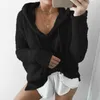 Höst topp kvinnor casual mohair hooded pullovers v neck fleece tröja mode söt lös varm vinter mohair toppar pullover 210518