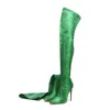 Boots Over Knee 2021 Autumn Green Snake Pattern Pointed Thin Heel High Heels Large Women's Shoes European And American Style