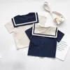 Children's Clothing Sets Summer Navy Style Sailor Neck Short-sleeved T-shirt + Shorts 2Pcs Of Kids Clothes Casual Boy Girl 210515