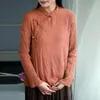 ジョニー教中の中国風の綿のシャツスタンド襟の女性のブラウス春のボタン長袖緩い女性ヴィンテージブラウス210521