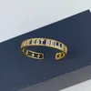 SLJELY Fashion 925 Sterling Silver Yellow Gold Color Letter La Vie Est Belle Open Cuff Micro Zirconia Banlge Bracelet for Women