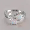 Alyans BOHO Kadın Beyaz Mavi Opal Yüzük Gümüş Renk Kalp Kadınlar Için Promise Aşk Nişan