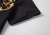 Мужские и женские футболки с высококачественной свободной круглой шеей удобной и воздухопроницаемой черно-белой сшивающей сшивающей цветочной печати Top #T0023