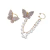 New Trendy Long Butterfly Pearl Clip Earrings Screw Back Ear Hook Without Pierced Ears Chain Earings Women Girls Jewelry