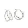 100% Real Pure 925 Sterling Silver Round Circle Two Rows Twisted line Drop Earrings for Women Wedding Jewelry Gift