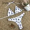 Smocked Bikini Halter 2 Parça Set Kelebek Baskı Mayo Kadın Üçgen Mayo Kadınlar BrezilyalıBathing Suit 210414