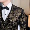 Completo da uomo con stampa abbronzante 2021 Casual Business Due bottoni Oro Slim Fit Festa di compleanno Matrimonio Abiti da uomo Completi da 3 pezzi Blazer