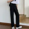 株式会社秋ストレートスーツパンツ韓国ソリッドハイウエストエレガントな長いズボン因果模様フェムメパンタロンDe Mujer 6C094 210427