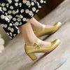 Dress Shoes Lovely Cute Girls Sweet Bow Knot Women Hook&Loop Block High-heeled Patent Leather Silver Gold Pumps Party Shoe 43