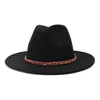 Высокое качество широкий краев Fedora шляпа женщин мужская шерсть металлическая цепь декор войлока шляпы зимнее формальное платье джаз топ шляпа