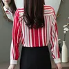 Femal Slim Shirts Striped Women Höst Koreanska Full Sleeve Now-down Collar Chiffon Blouses 6108 50 210427