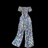 Europeo Americano Vacaciones en la playa Mono de un cuello Vendaje Estiramiento Delgado Adelgazante Casual Floral Pantalones de pierna ancha C589 210507