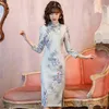 Velvet Cheongsam Młoda dziewczyna chiński styl retro ulepszona wersja mała sukienka średniej długości jesień i zimowe sukienki