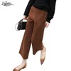 Plus Size Fashion Winter Women Pants Thick Woolen Female Nine High Waist Loose Trousers Straight Chic 12111 210521